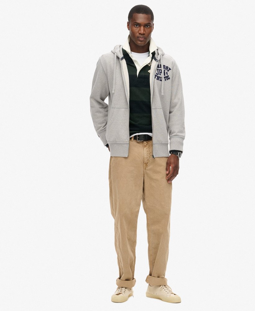 mens Vintage Athletic Zip Hoodie in LIGHT GREY MARL | Superdry US