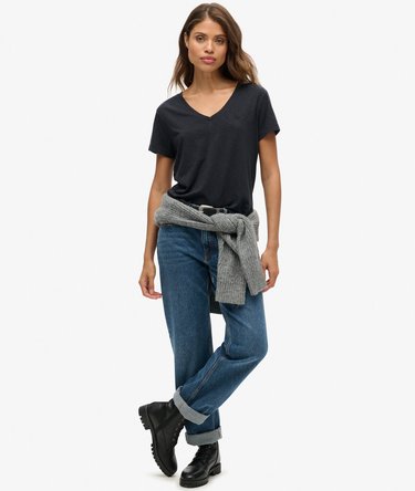 Strukturiertes T-Shirt mit V-Ausschnitt und Stickerei Image 2