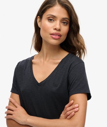 Strukturiertes T-Shirt mit V-Ausschnitt und Stickerei Image 3