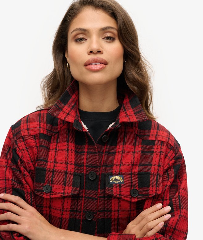 Karierte Hemdjacke mit Teddyfell rot kariert für Damen Superdry DE