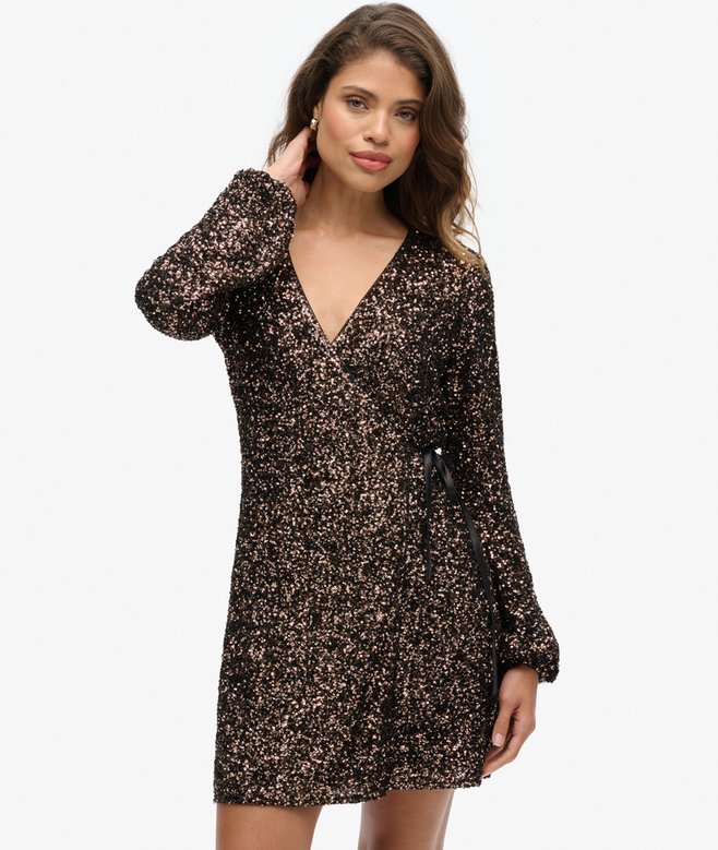 Sequin Wrap Mini Dress