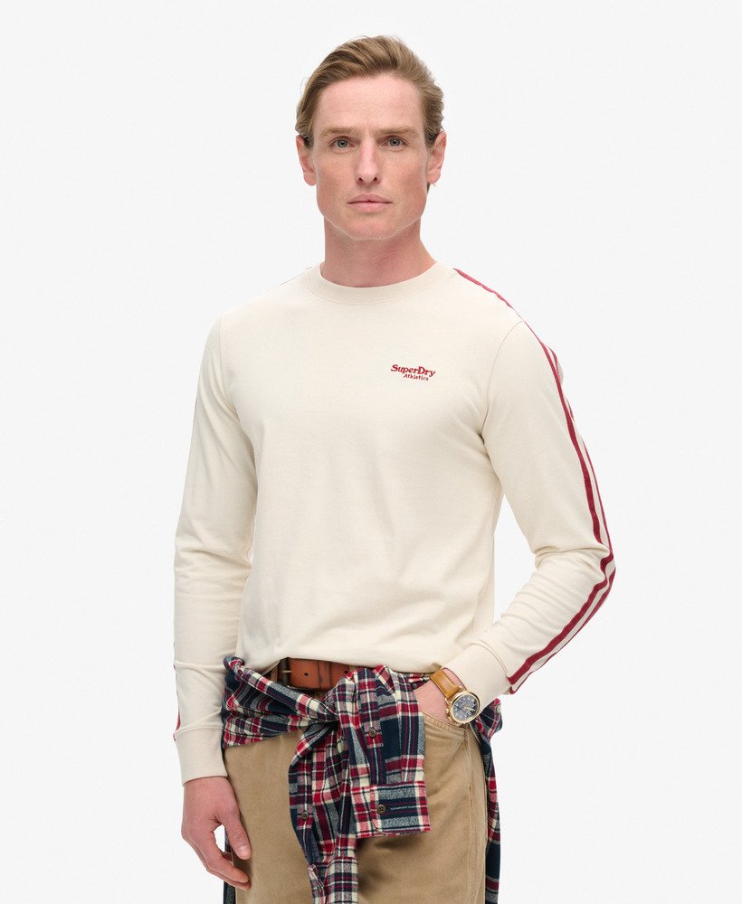 mens Essential Logo Retro Long Sleeve Top in White Sand | Superdry US