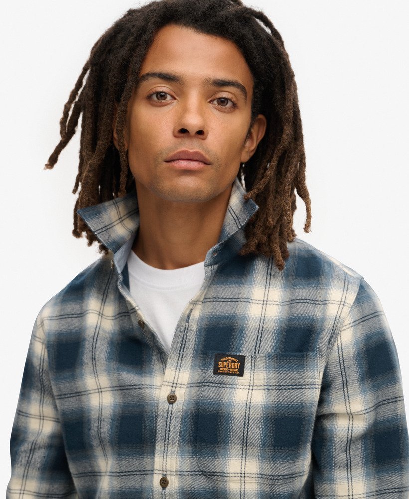 mens Long Sleeve Cotton Lumberjack Shirt in Cedar Check Navy