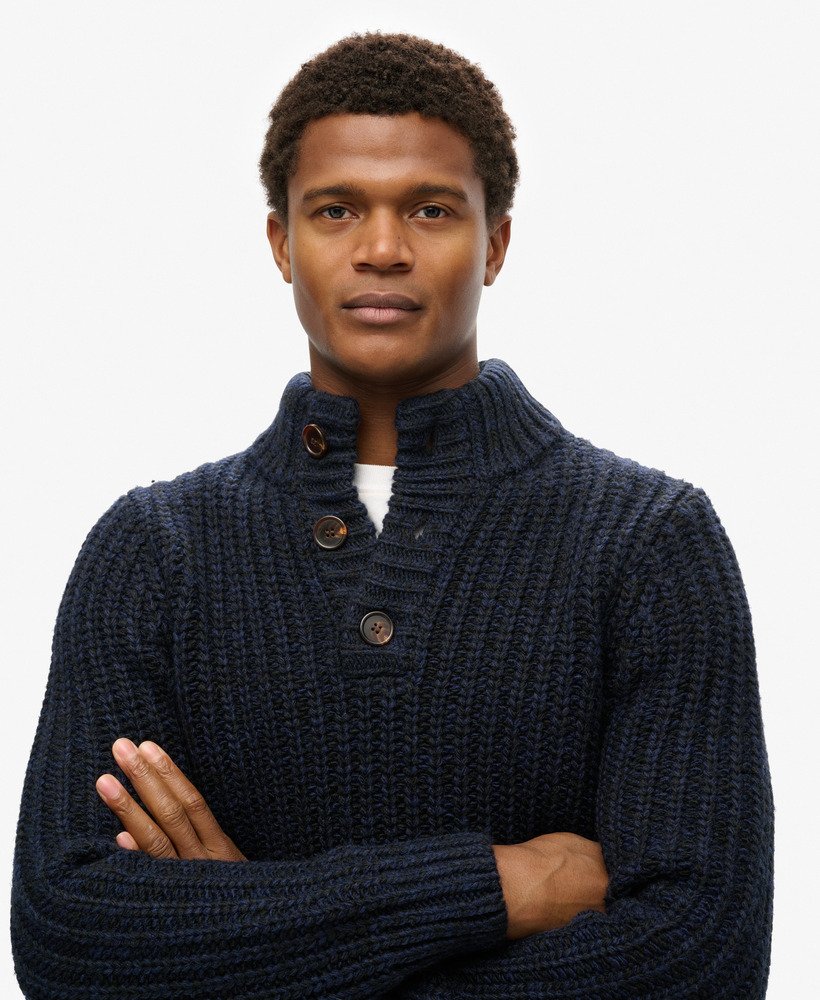 mens Chunky Knit Half Zip Jumper in Navy Black Twist | Superdry US
