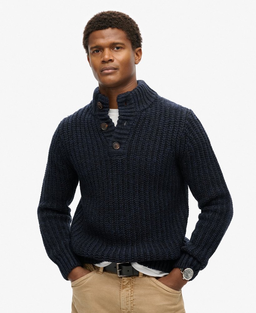 トップス two piece layered knit mens Chunky Knit Half Zip Jumper in Navy Black Twist | Superdry US