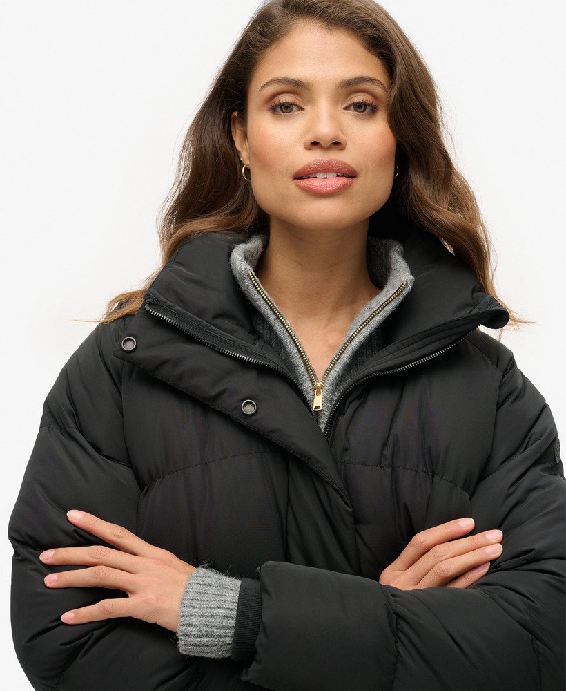womens Mid Length Puffer Jacket in Black | Superdry US