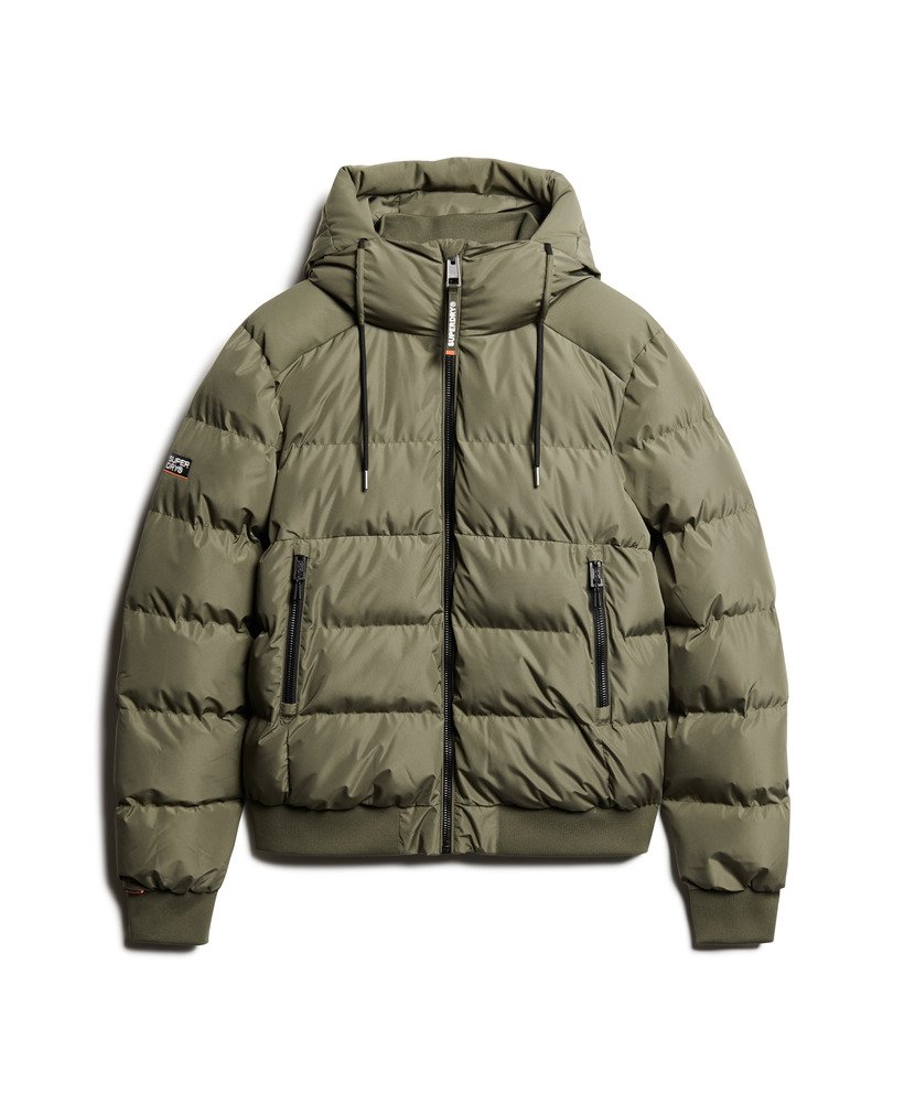 mens Sports Puffer Bomber Jacket in Dusty Olive Green | Superdry US