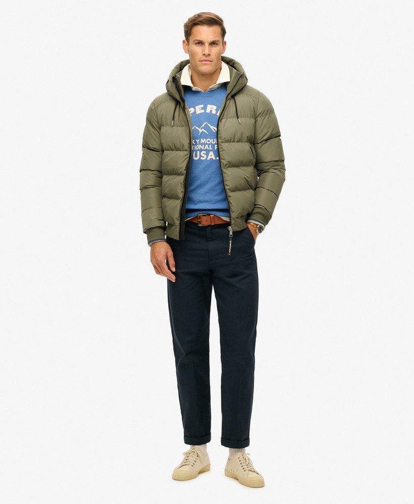 mens Sports Puffer Bomber Jacket in Dusty Olive Green | Superdry UK
