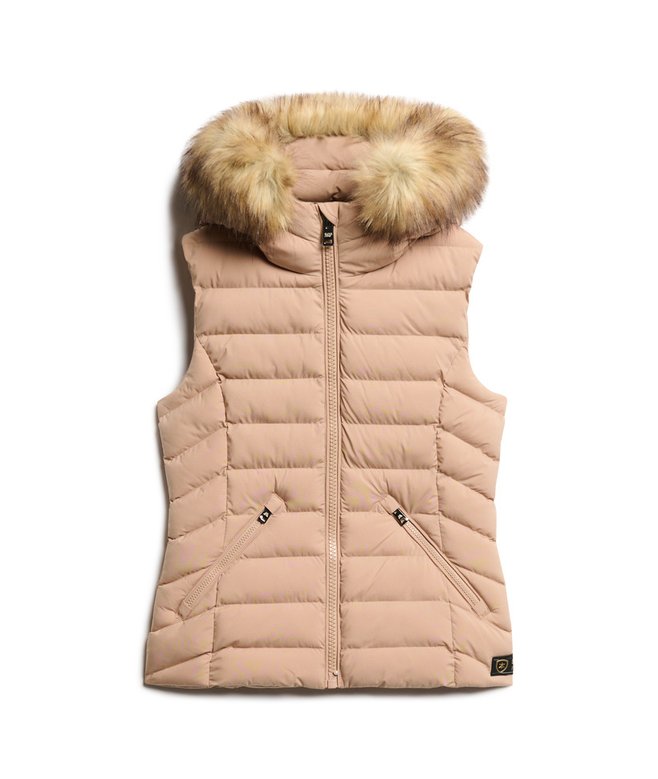 Plus Size Faux Fur Long Gilet with Hoodie