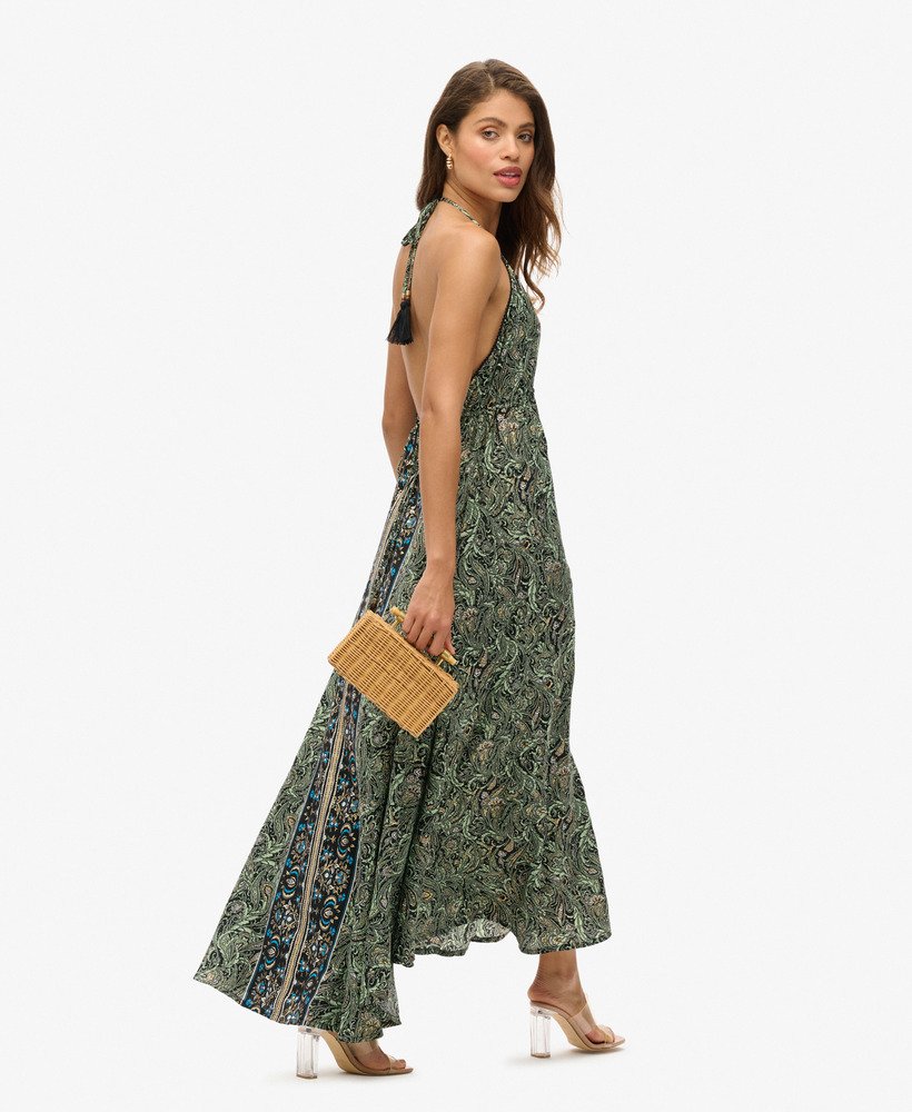 womens St Tropez Paisley Maxi Dress in Green Leaf Paisley | Superdry US