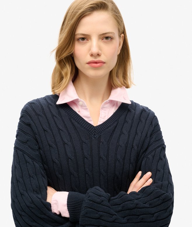 Oversized V Neck Cable Jumper