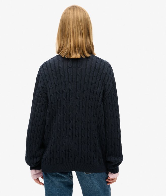 Oversized V Neck Cable Jumper