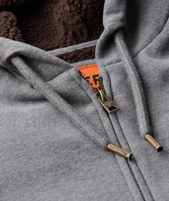 Hombre Sudadera con capucha, cremallera y forro de borrego en