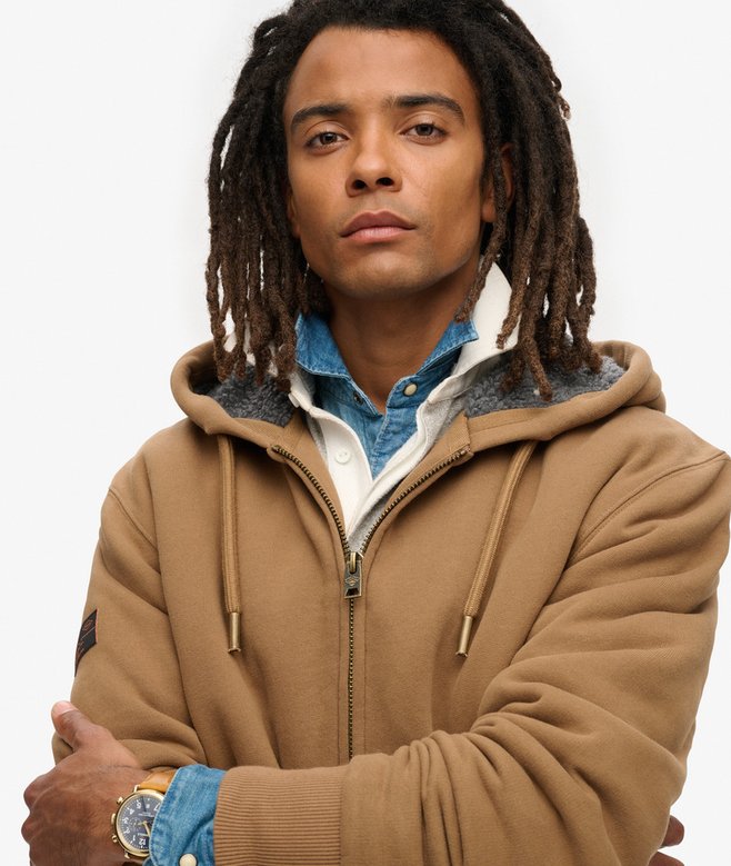 Pull à Capuche ETHIK Pour Homme – Taille M, Coton, Kaki/beige, Col V, Logo – État Très Bon (occasion)