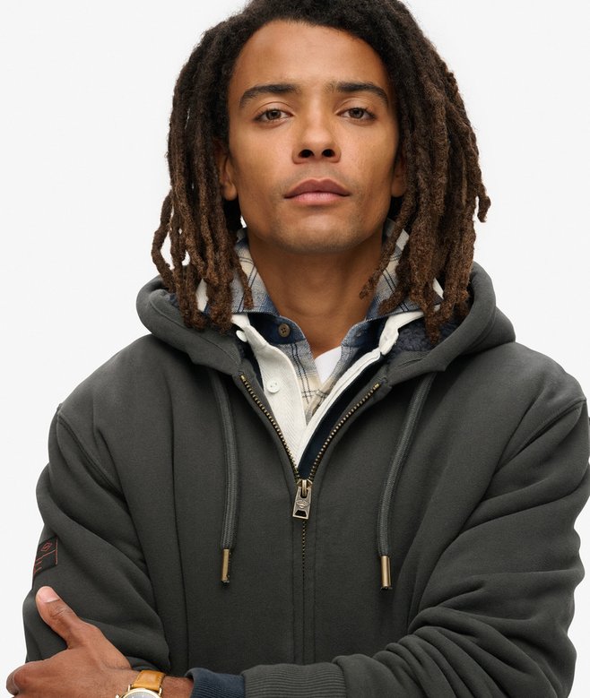 Hombre Sudadera con capucha, cremallera y forro de borrego en - Main Image