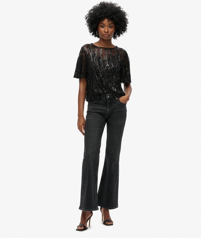 Sheer Short Sleeve Sequin Top