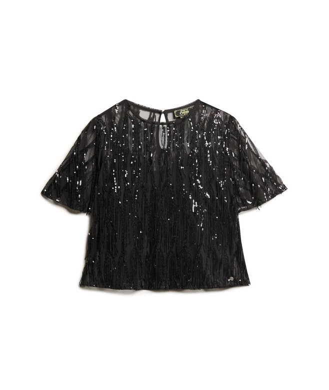 Sheer Short Sleeve Sequin Top