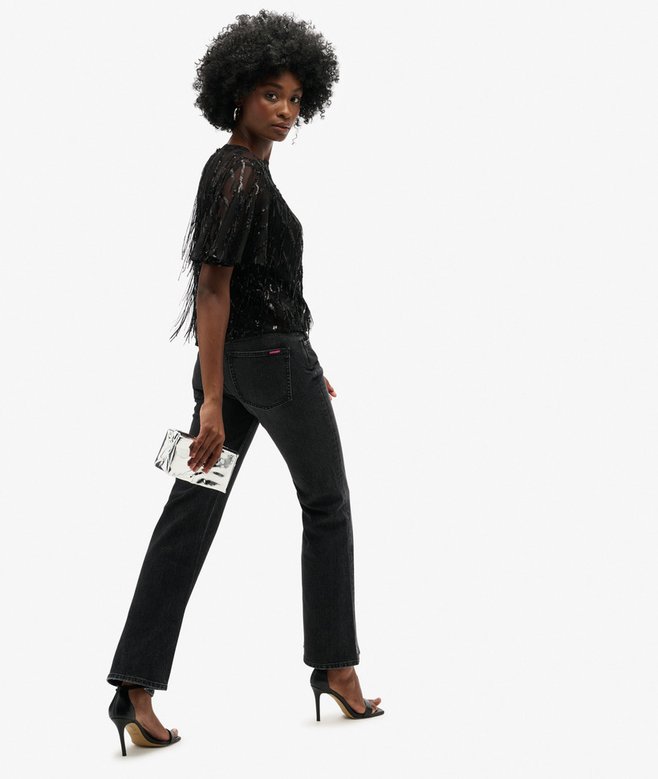 Sheer Short Sleeve Sequin Top