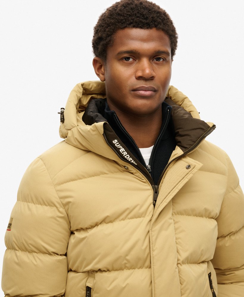 mens Hooded Microfibre Sport Puffer Jacket in Rock Stone | Superdry US