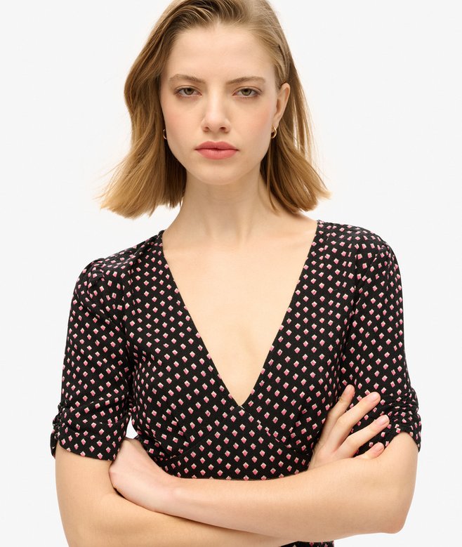 Printed Short Sleeve Mini Tea Dress