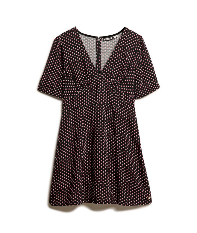 Printed Short Sleeve Mini Tea Dress