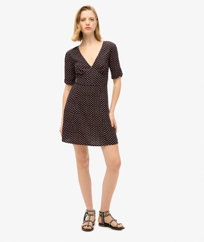 Printed Short Sleeve Mini Tea Dress