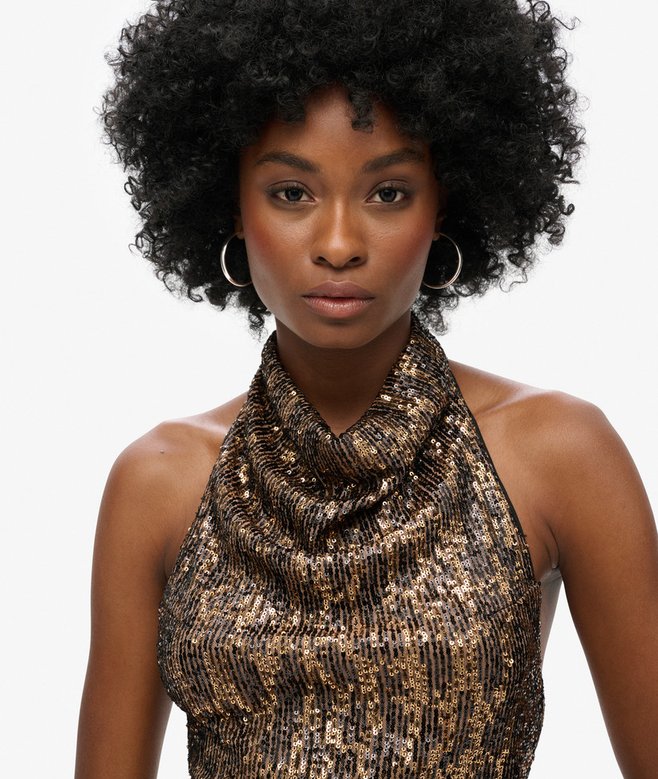 Cowl Halter Neck Sequin Top