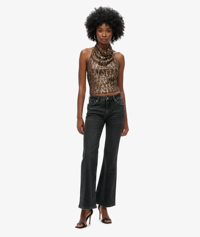 Cowl Halter Neck Sequin Top