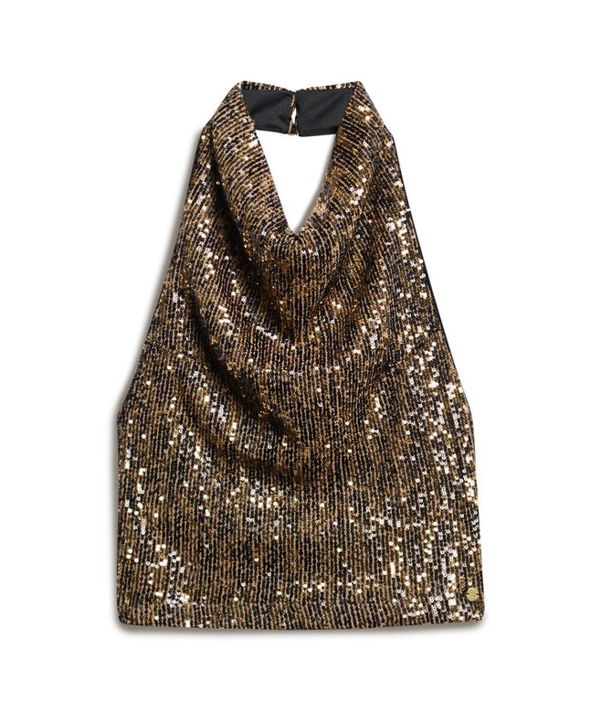 Cowl Halter Neck Sequin Top