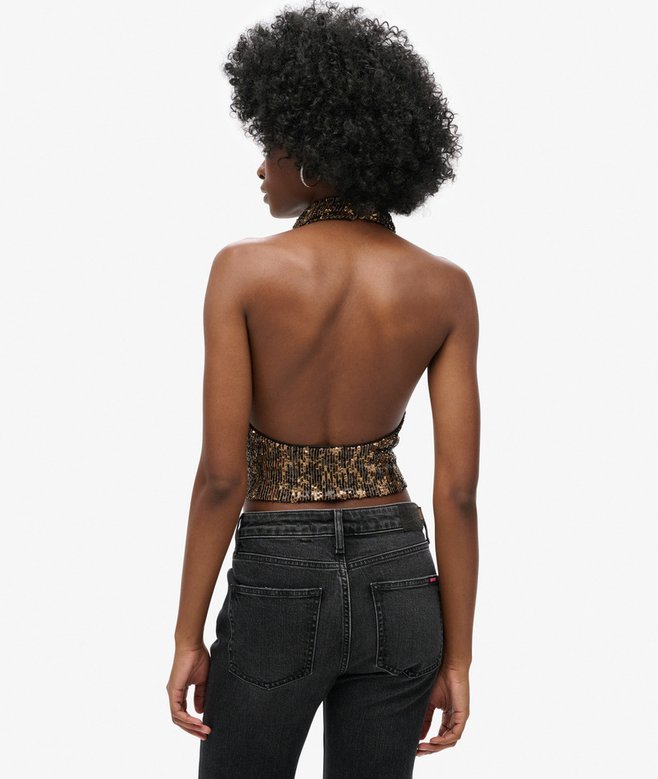 Cowl Halter Neck Sequin Top