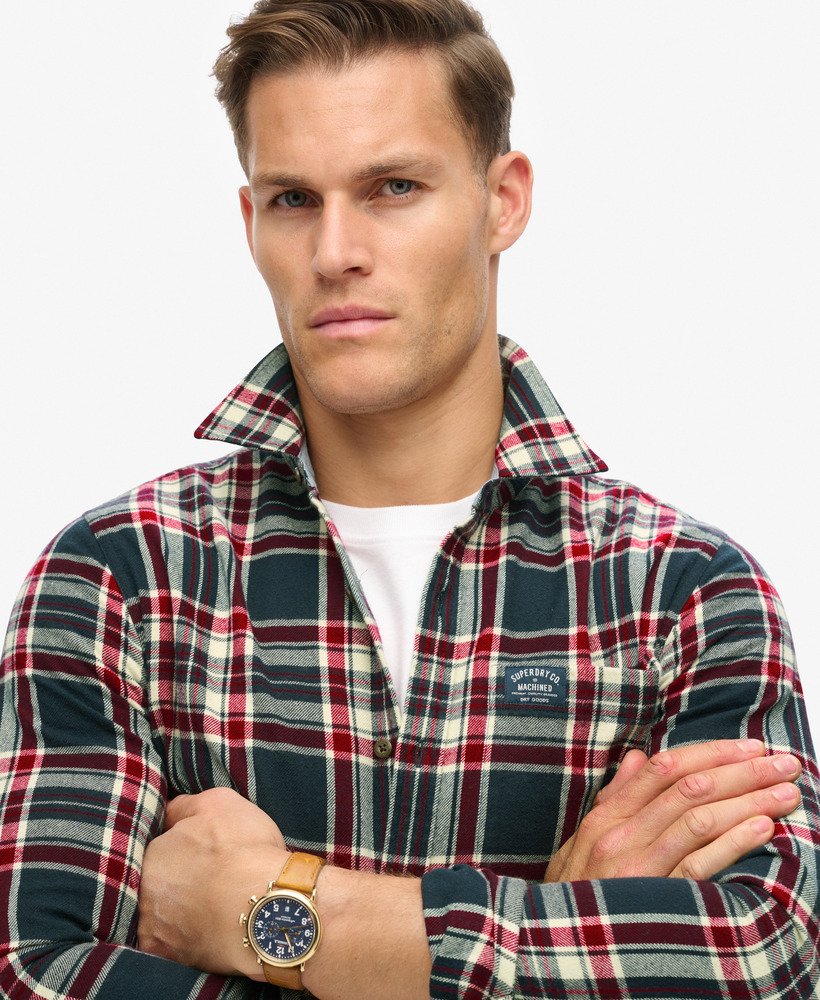 mens Long Sleeve Cotton Lumberjack Shirt in Kansas Check Navy