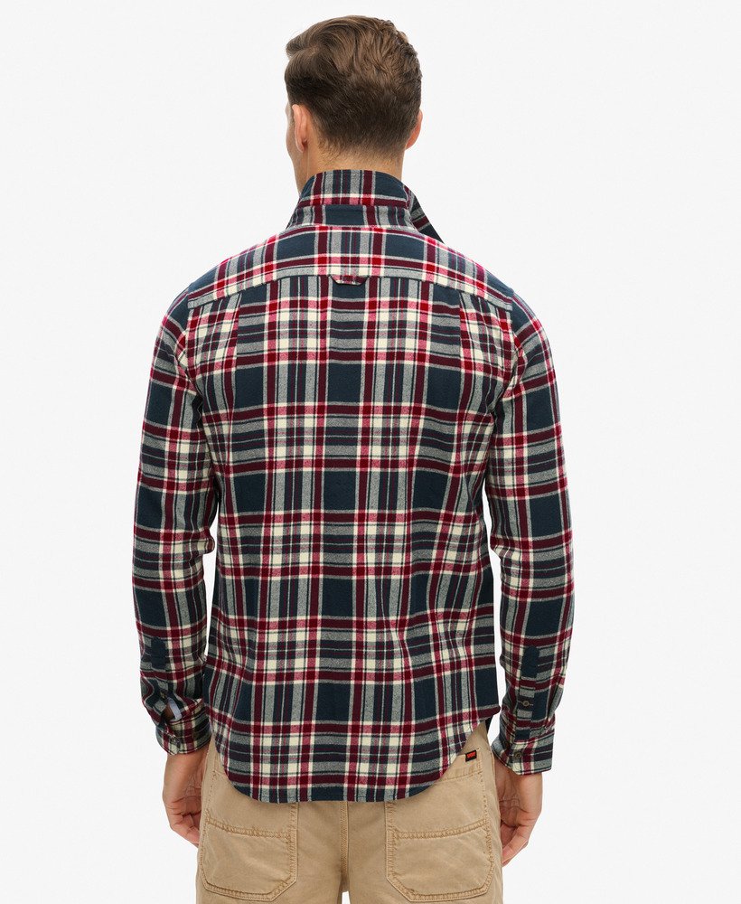 mens Long Sleeve Cotton Lumberjack Shirt in Kansas Check Navy