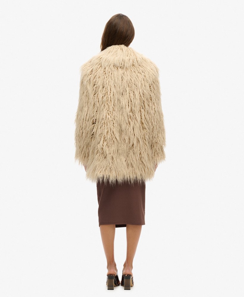 womens Mid Length Faux Fur Coat in Biscuit Cream Afghan Fur