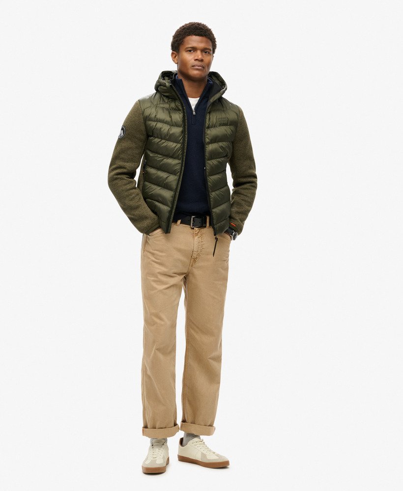 mens Hooded Knit Storm Hybrid Jacket in Khaki Green Marl | Superdry US