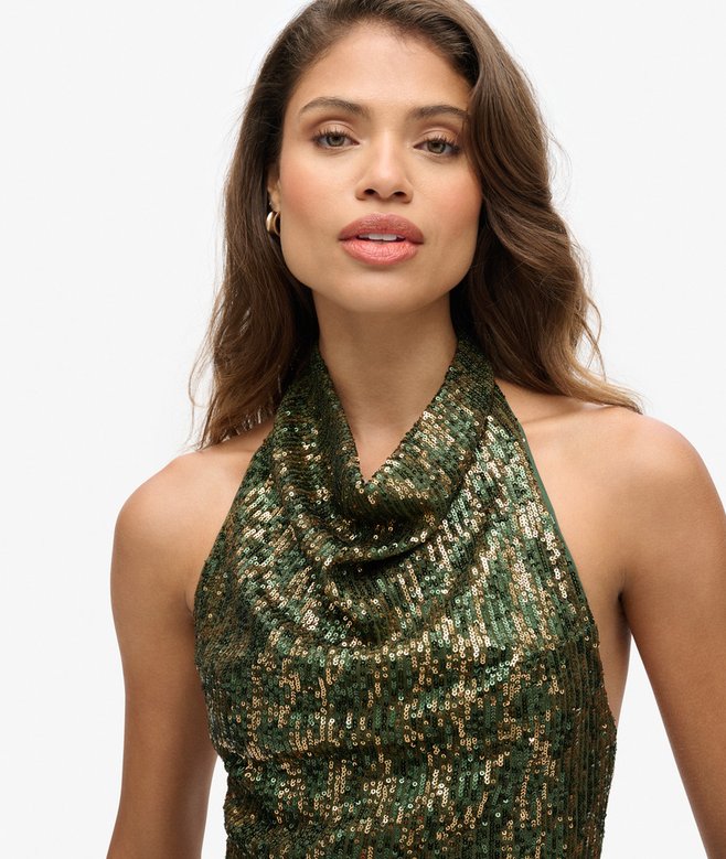 Cowl Halter Neck Sequin Top
