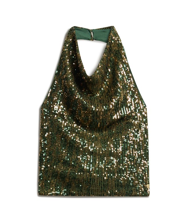 Cowl Halter Neck Sequin Top
