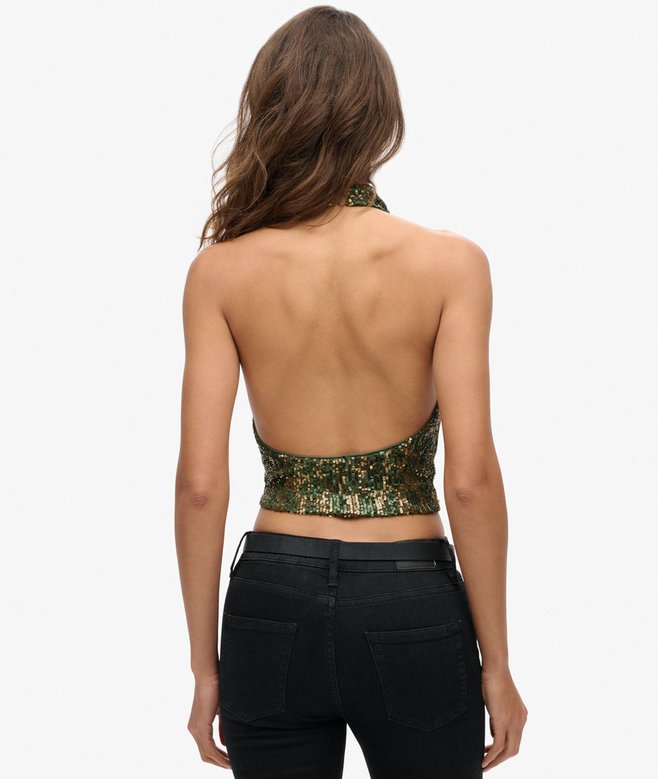 Cowl Halter Neck Sequin Top