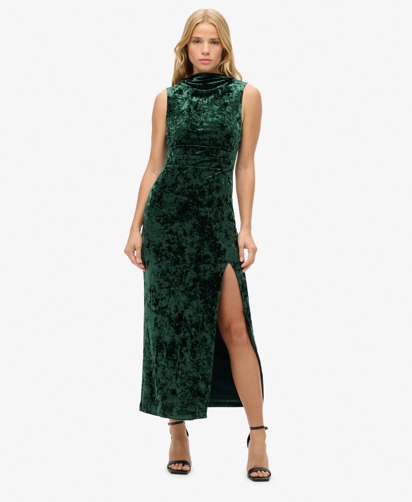 The Only In A Dream Moss Crinkled Velvet Maxi Dress