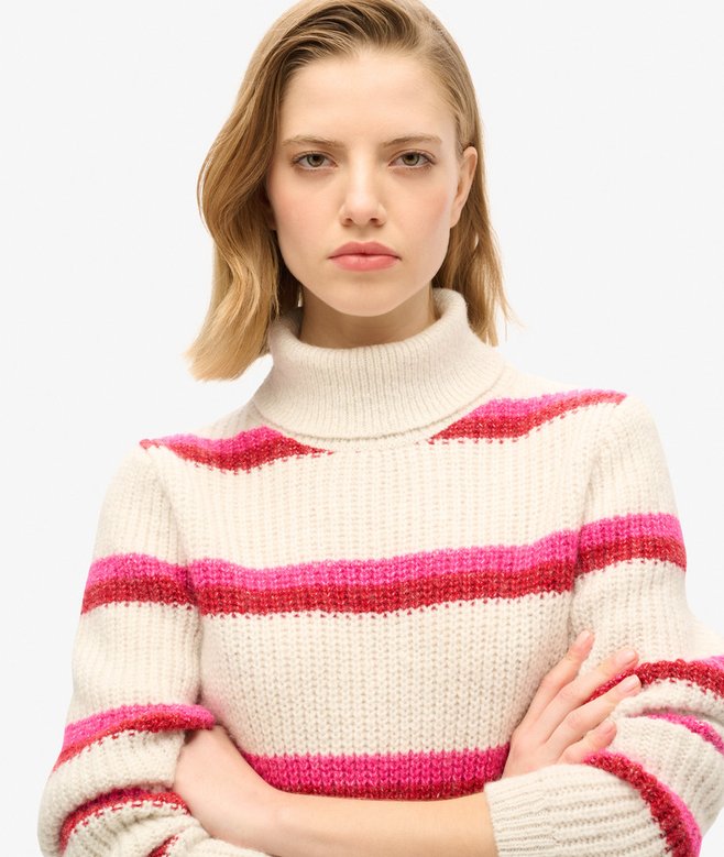 Stripe Cropped Roll Neck Jumper