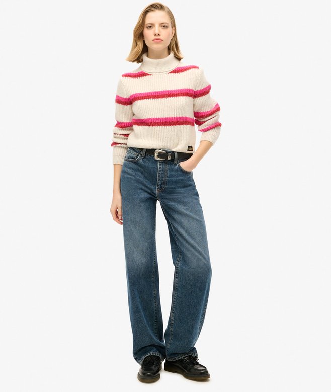 Stripe Cropped Roll Neck Jumper