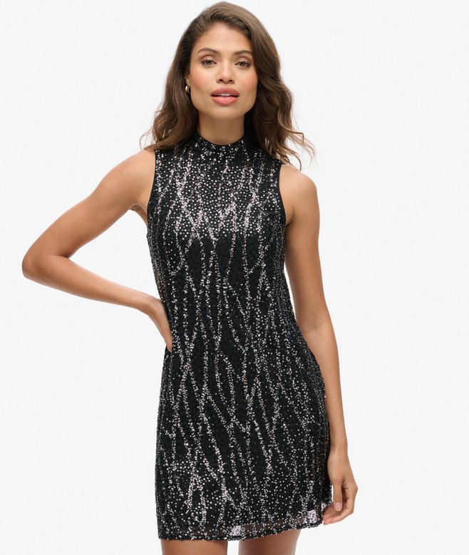 Sleeveless Sequin A Line Mini Dress