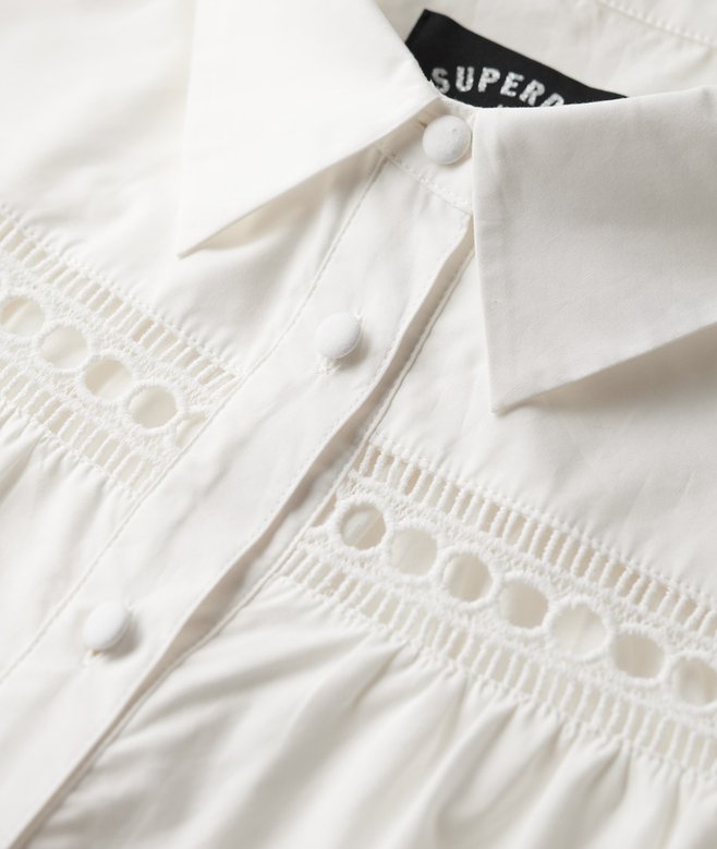 womens Lace Mix Shirt Dress in Chalk White | Superdry UK
