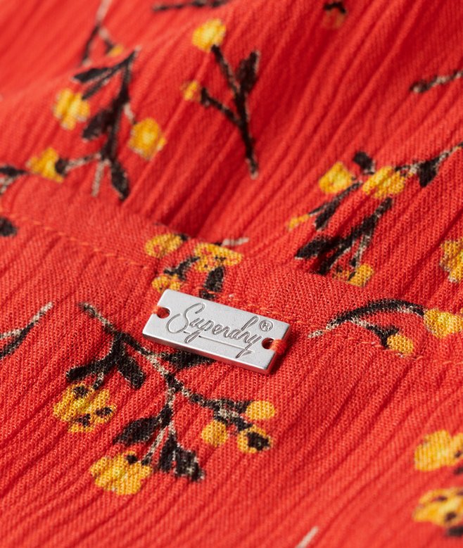 Printed Button-up Short Sleeve Midi Tea Dress