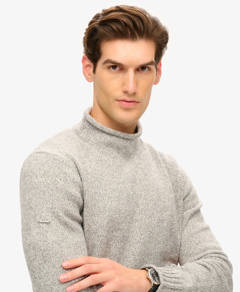 mens 90s Roll Neck Jumper in Rune Grey Marl | Superdry US