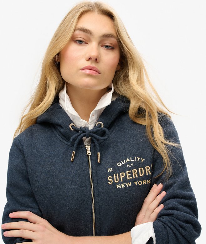 Luxe Metallic Logo Zip Hoodie