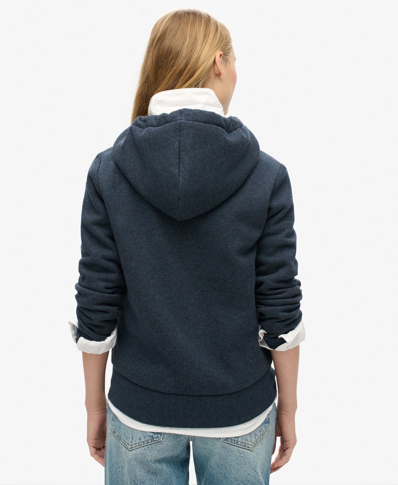 womens Luxe Metallic Logo Zip Hoodie in Trench Navy Marl