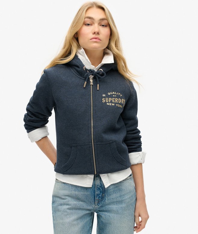 Luxe Metallic Logo Zip Hoodie