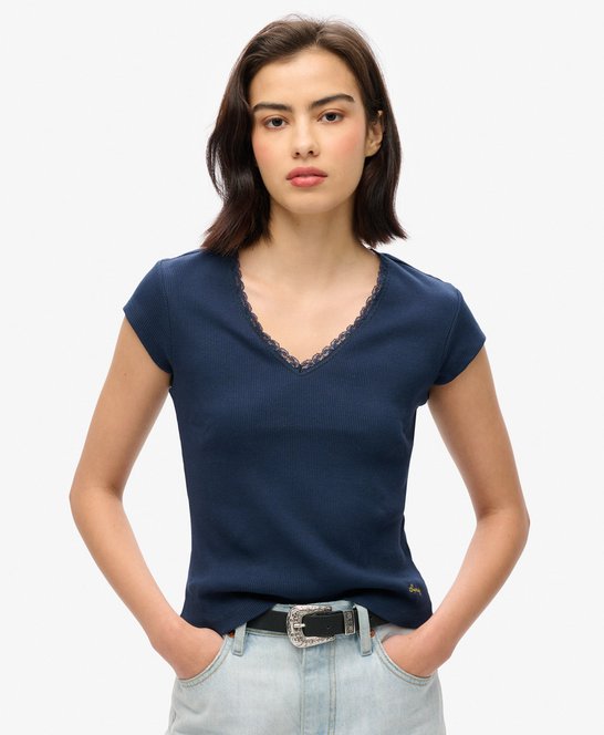 Super Lady Full Size Lace Detail Round Neck T-Shirt