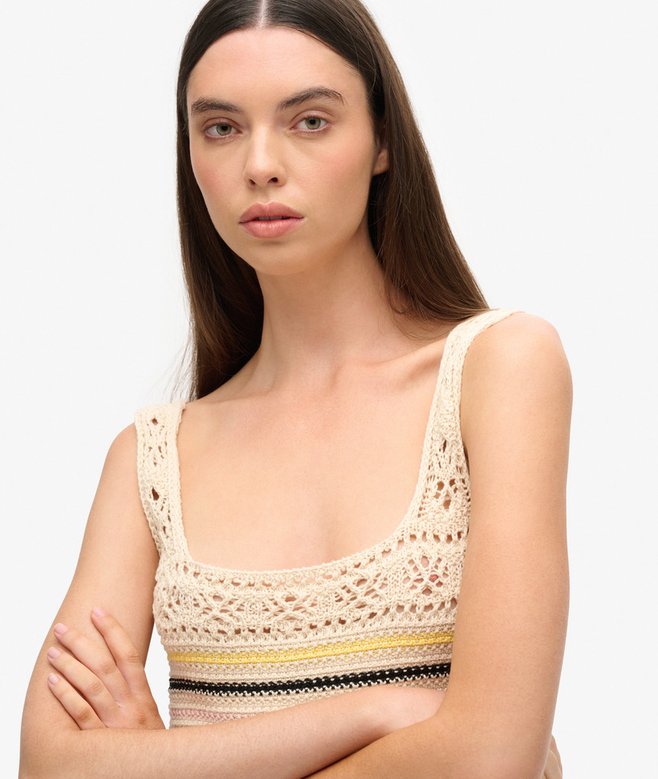 Lace-up Crochet Cropped Vest Top