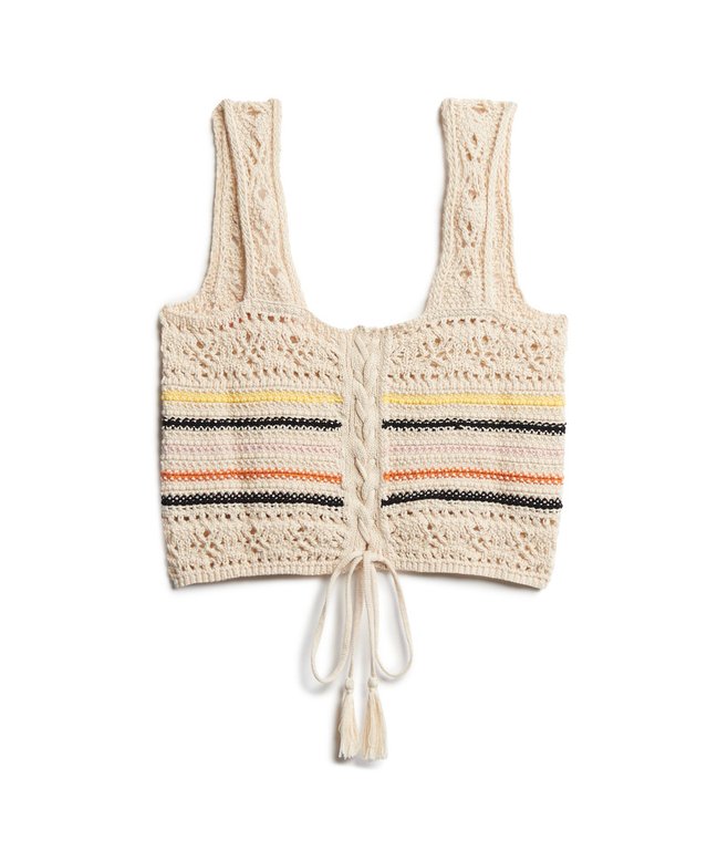 Lace-up Crochet Cropped Vest Top